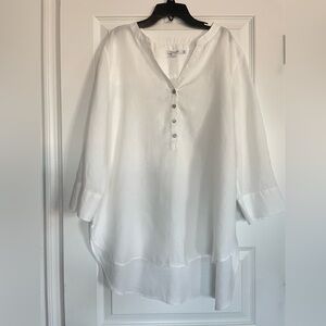 Chico's 100% Linen Classic White Pullover Tunic Blouse Size 14